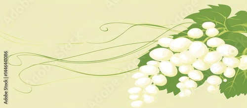 Obraz na płótnie Artistic depiction of white grapes with flowing lines and light green leaves w salonie