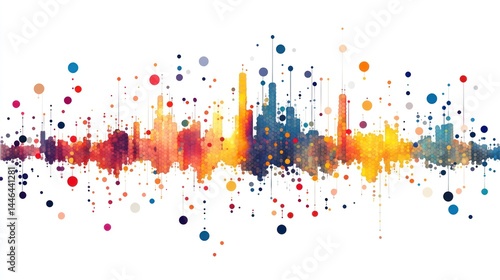 Obraz na płótnie Abstract digital skyline with vibrant color spectrum and pointillistic dispersion w salonie
