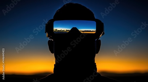 Obraz na płótnie Immersive sunrise experience with virtual reality headset against scenic horizon w salonie