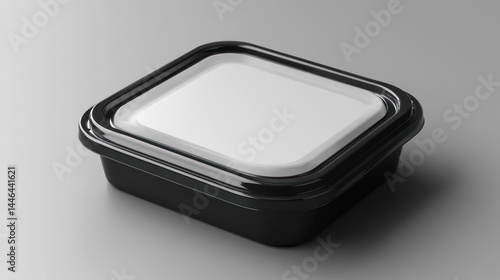 Sleek black plastic container with white lid for food packaging solution