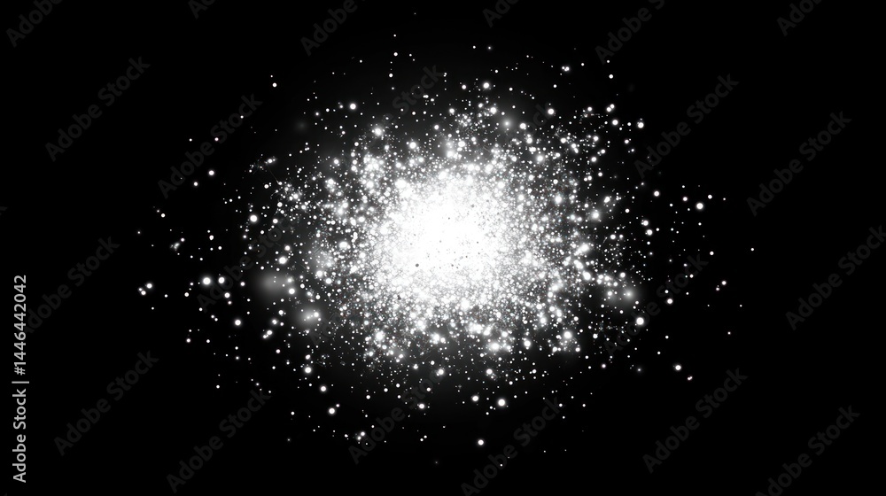 Radiant explosion of luminous particles on a dark backdrop for fantasy designs