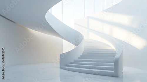 Obraz na płótnie Elegant modern architecture: a graceful spiral staircase bathed in ethereal light w salonie