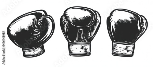 Obraz na płótnie Striking artwork showcasing three boxing gloves in vintage monochrome style w salonie