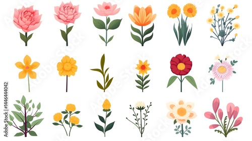 Colorful Birth Month Flower Illustrations for Design Projects and Botanical Concepts