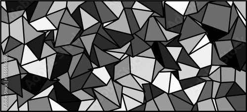 Fragmented Polygonal Design, An Abstract Grayscale Artwork, A mosaic of sharp-edged polygons arranged in a structured yet chaotic manner, blending shades of gray to form a modern, geometris