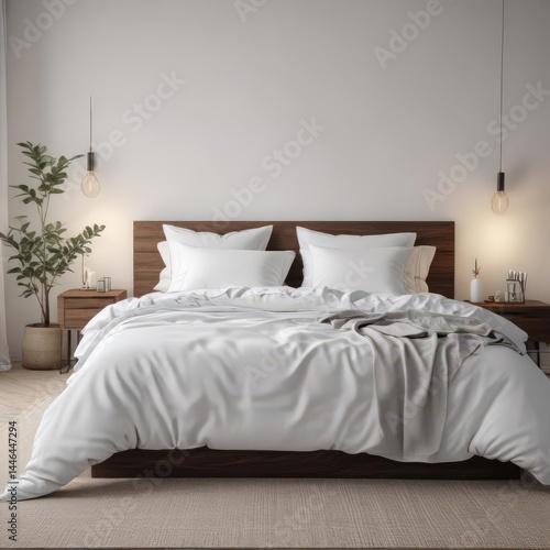 Wallpaper Mural White linens, king bed, minimalist Scandinavian bedroom,  rest,  bedroom Torontodigital.ca