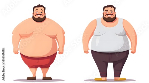 Obese man illustration depicting unhealthy lifestyle and obesity issue