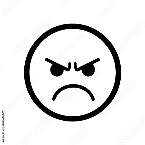 Angry emoji face with intense expression, thick eyebrows, and sharp frown in circular format