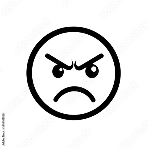 Extreme rage emoji with thick eyebrows and exaggerated frown in monochrome design