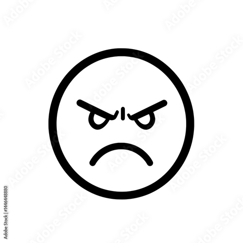 Angry face emoji icon with furrowed brows and frown inside circular outline for expressing rage or frustration