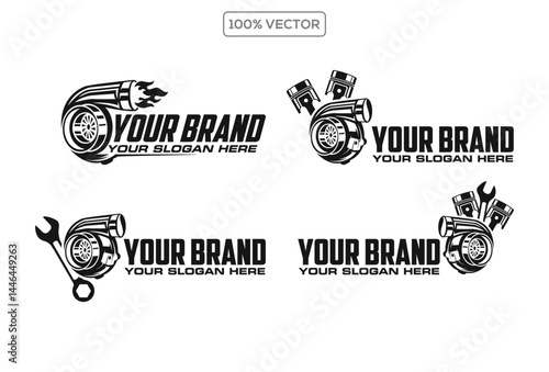 Set Diesel engine logo. workshop automotive engine piston design vector illustration repair