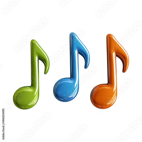 3D render of music notes floating on transparent background