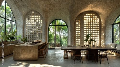 Light-filled modern rustic interior design space.