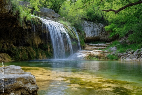 Lush waterfall cascading into a tranquil pool