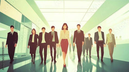 Business Team Silhouettes in Office City Building Illustration