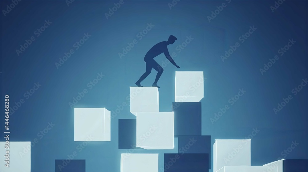 Obraz premium Business Success Concept with 3D Businessman Jumping Up Chart Stairs Towards Financial Growth and Achievement