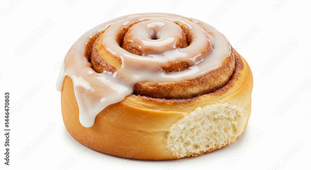 Cinnamon Roll with Icing on White Background Cinnamon Roll with Icing on White Background