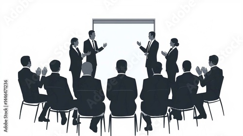 Silhouette of Business Team in Meeting at Conference Table