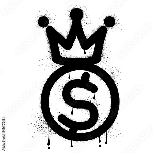 Dollar sign with crown with black spray paint graffiti