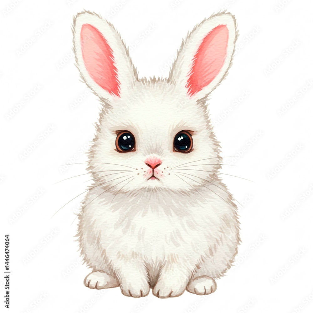 Fototapeta premium A fluffy white bunny, a cute and small mammal also known as a rabbit or hare, is isolated on a plain white background