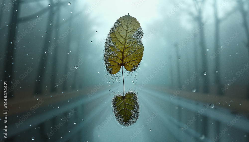 Leaf on a Misty Road Representing Earth Day Footprint