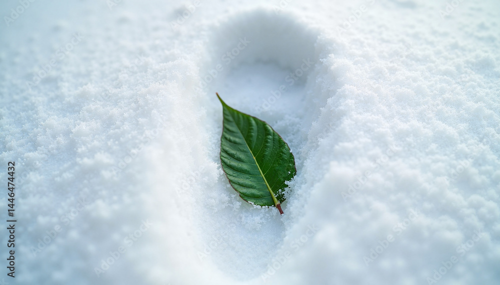 Footprint with leaf, Earth Day, in snow background