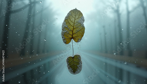 Obraz na płótnie Leaf on a Misty Road Representing Earth Day Footprint w salonie