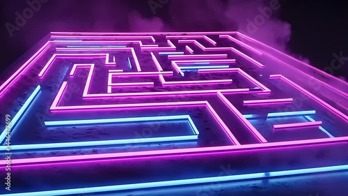 Wallpaper Mural Neon maze illuminated in pink and blue, surrounded by mist, creating a vibrant atmosphere for gaming Torontodigital.ca