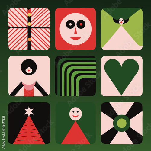 Modern Geometric Design with Red Green Icons for Branding
