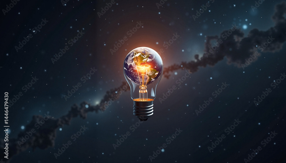Light Bulb Illuminating Earth in Space