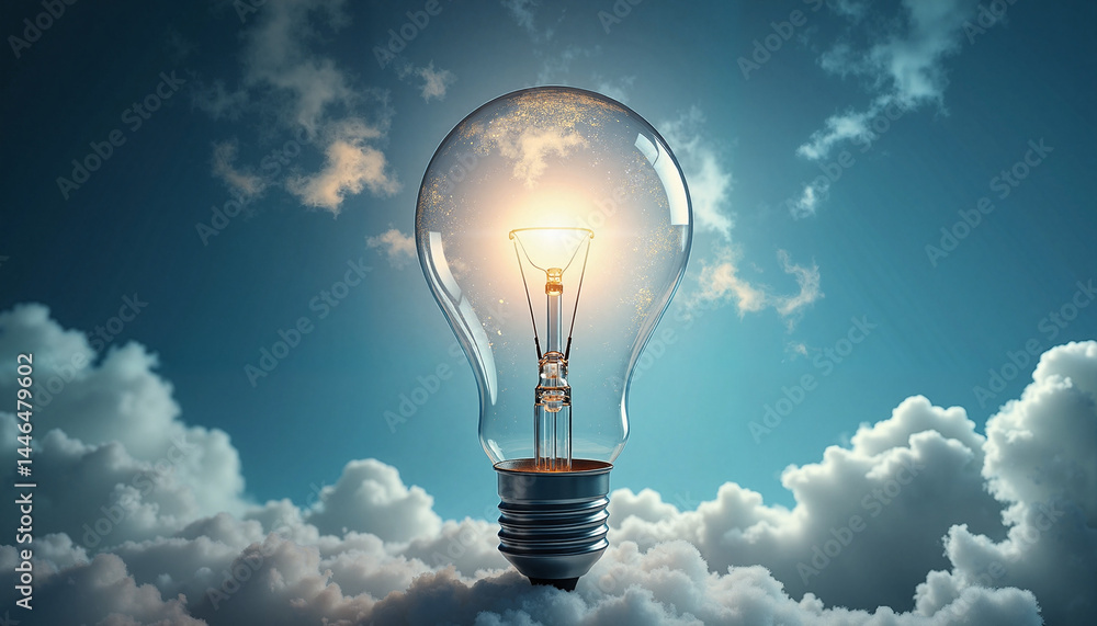 Earth in Lightbulb Illuminating against Cloudy Sky for Earth Day