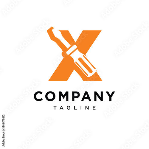 Letter X Screwdriver Logo Icon Vector