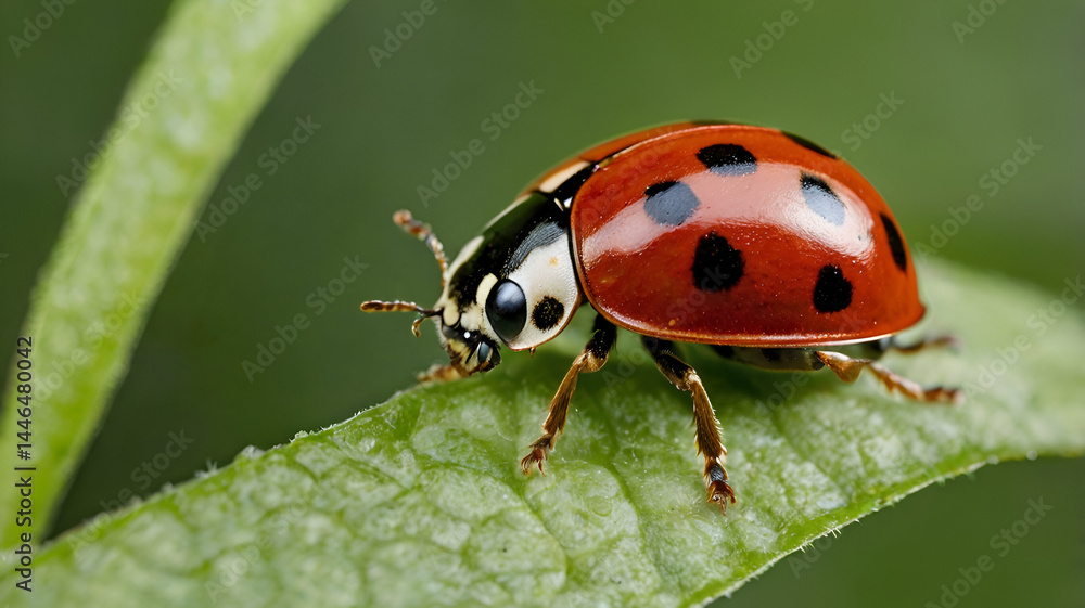 Naklejka premium ladybird on a green leaf ai