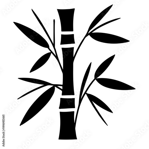 Simple black vector illustration of a stylized bamboo stalk with leaves