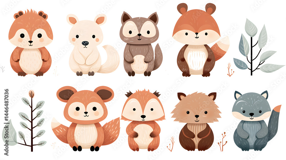 Scandinavian Style Cartoon Deer and Owl Illustration for Nature-themed Designs Scandinavian Style Cartoon Deer and Owl Illustration for Nature-themed Designs
