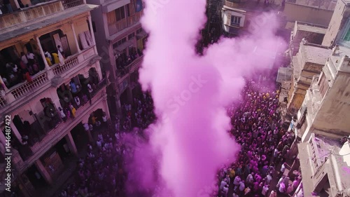 Aerial View of Holi Festival Celebration in India