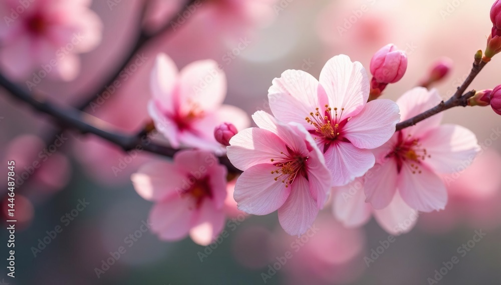 Obraz premium Delicate pink sakura blossoms, full bloom, soft petals , pink flowers, beautiful flowers