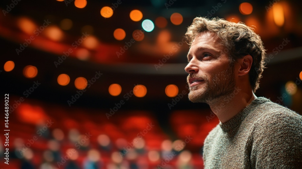 Obraz premium Focused theatergoer amidst a vibrant performance