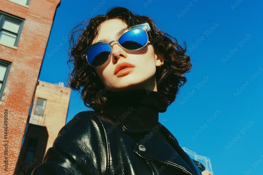 High-Energy Fashion Portrait of Model in Lomo Style Sunglasses