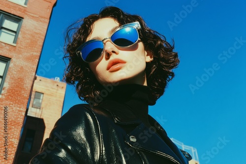 Obraz na płótnie High-Energy Fashion Portrait of Model in Lomo Style Sunglasses w salonie