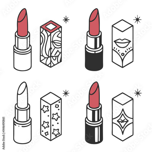 Stylish Lipstick Tube and Packaging Line Art Design for Branding