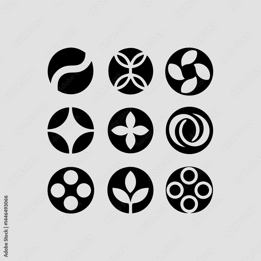 Nine Abstract Circular Logos Design Elements perfect for branding and icon creation Nine Abstract Circular Logos Design Elements perfect for branding and icon creation