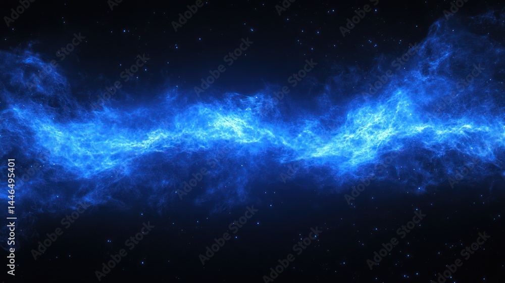 Fototapeta premium Glowing blue nebula stretches across dark space, swirling energy evokes cosmic wonder