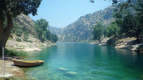 Turquoise waters embrace mountainframed lake scenery