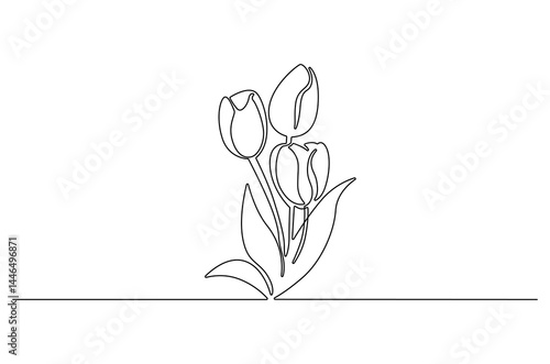 Continuous one line drawing of Tulip. Single line drawing illustration of Flower tulip. Minimalist tulip flower concept vector art. Doodle line illustration