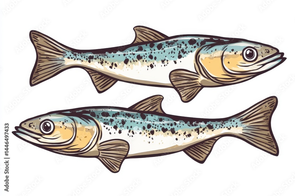 Detailed Illustration of Two Fish on White Background Detailed Illustration of Two Fish on White Background