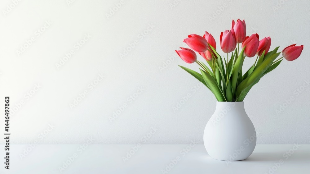 Obraz premium Elegant Red Tulips in a White Vase: A Minimalist Still Life