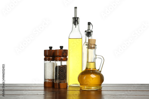 Wallpaper Mural Salad dressings and spices on wooden table against white background Torontodigital.ca