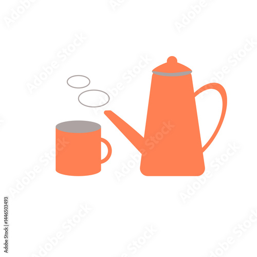 マグカップと湯気の出るポットのかわいいアイコン