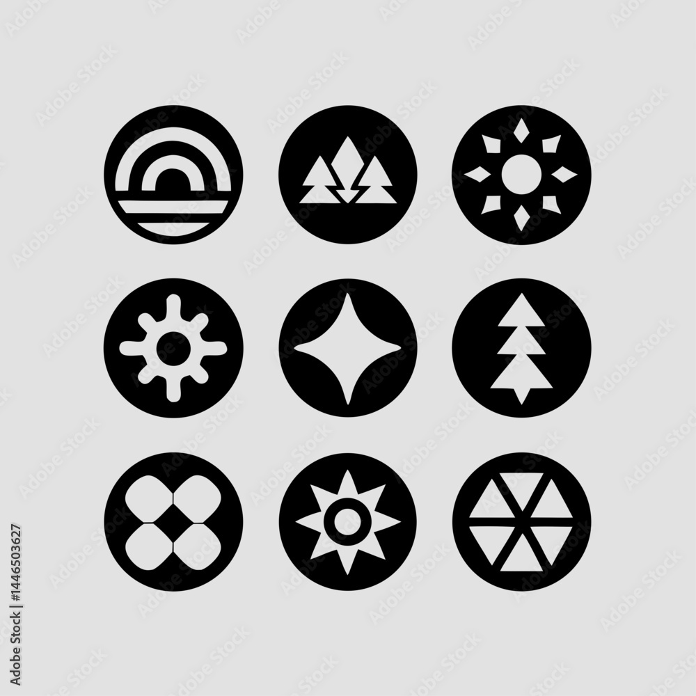 Nine Unique Geometric Nature Icons Perfect for Branding and Logo Design Nine Unique Geometric Nature Icons Perfect for Branding and Logo Design